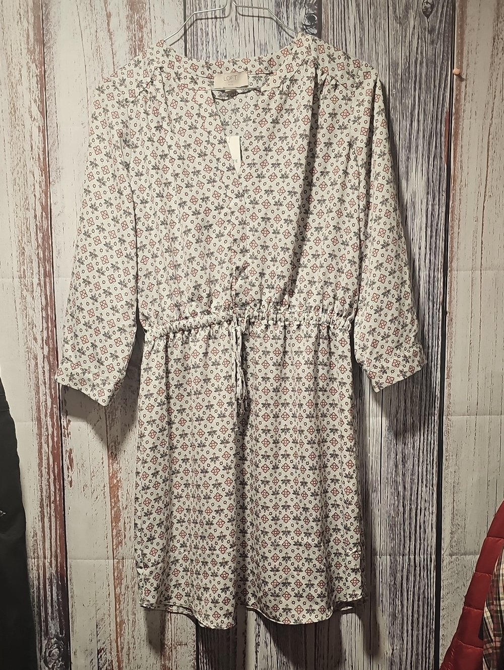 LOFT Cream Dress with Pink and Navy Floral Motif